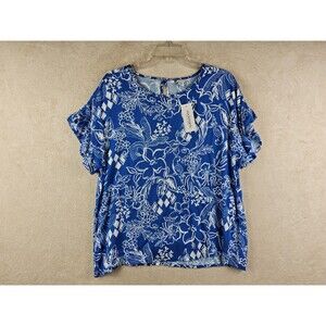 Rockmans Women's Short Ruffle Sleeve Tropical Floral Parrots Blouse Top Size 10